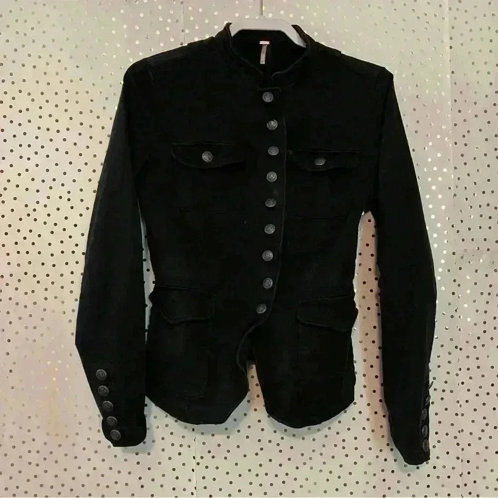 Free People Black Military-Inspired Utility Jacket